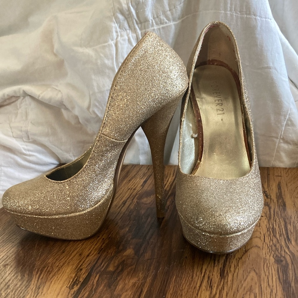 Forever 21 Gold Stiletto Platform Heels